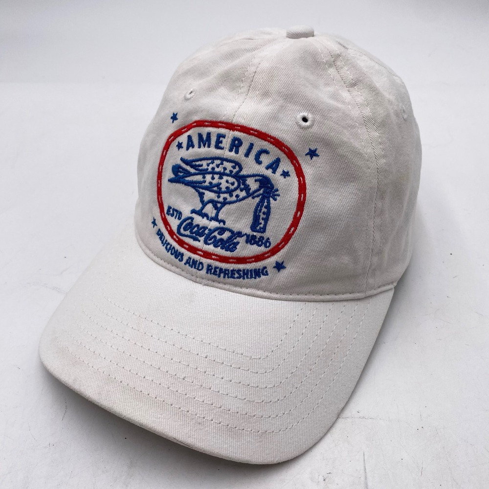 Coca-Cola America Eagle Graphic Baseball Cap Hat Unisex White Cotton Adjustable